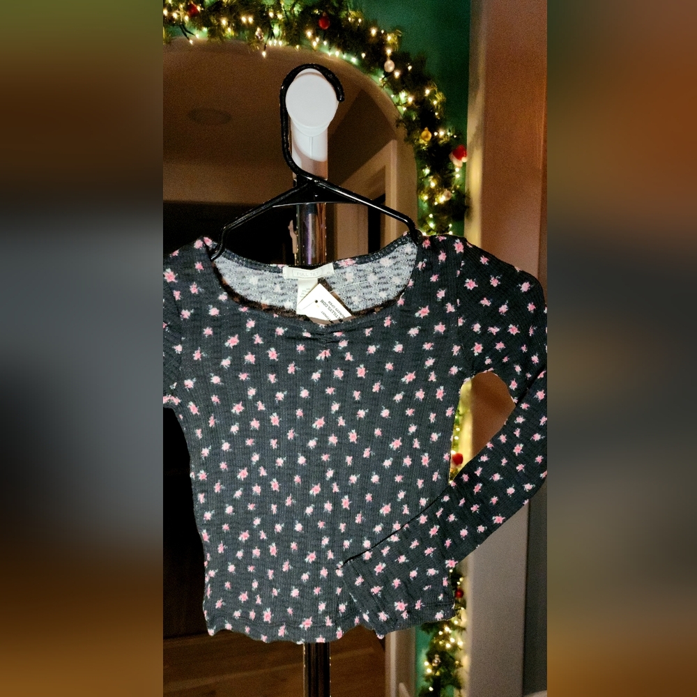 Full Tilt Black and Pink Kids Long Sleeve Shirt